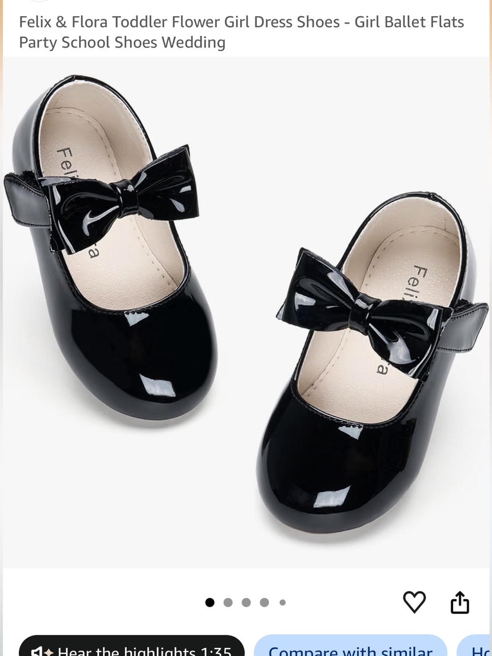 Felix & Flora Girls' Black Patent Bow Mary Jane Dress Shoes